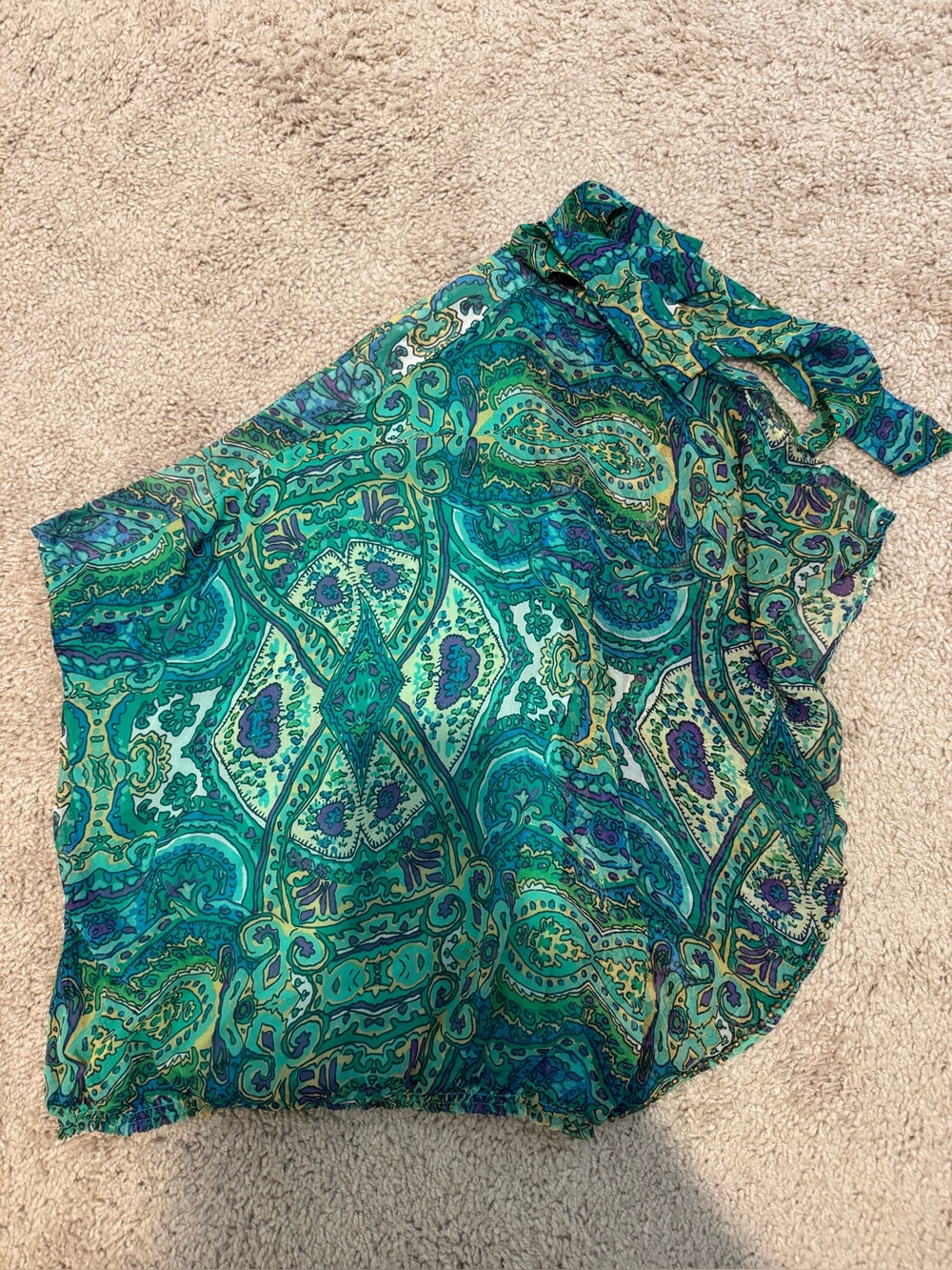 Cache Y2K Vintage One Shoulder 100% Silk Colorful Paisley Print Blouse